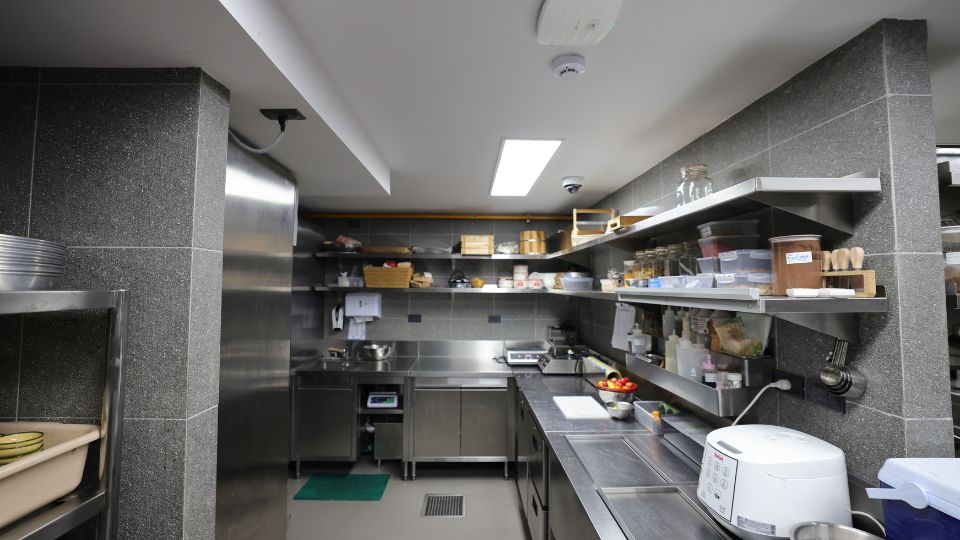 a clean hotel kitchen